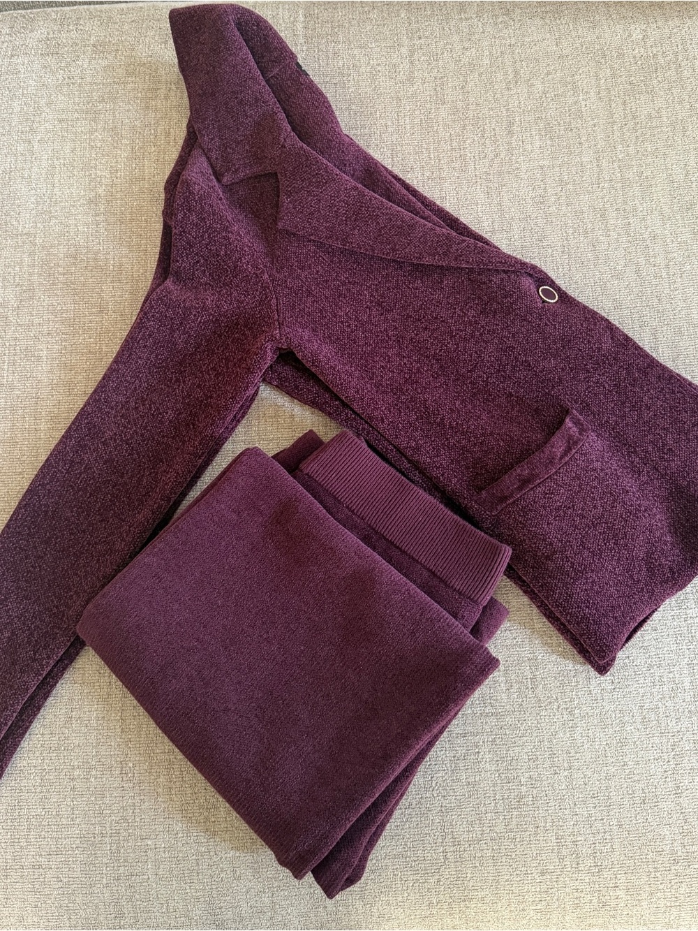 Adrienne Vittadini Women’s Plum Purple Textured Knit 2-Piece Blazer & Pants Suit